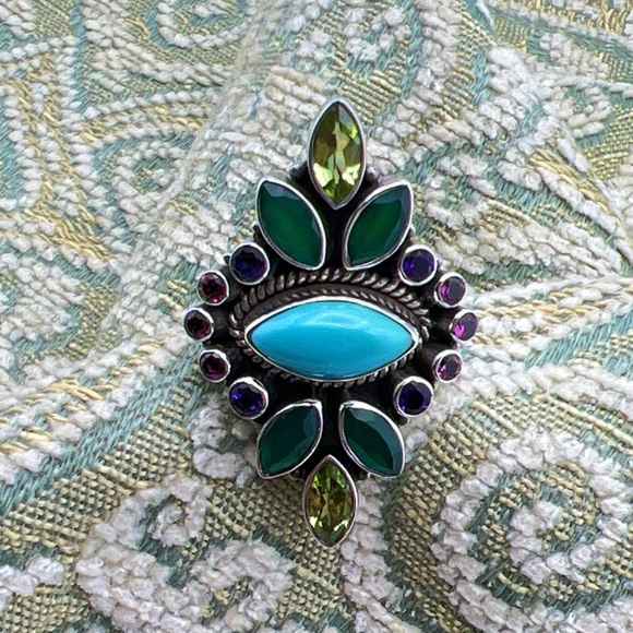 🌟NICKY BUTLER 925 Sterling Silver Turquoise Multi Gem East West Ring Siz… - Picture 11 of 12